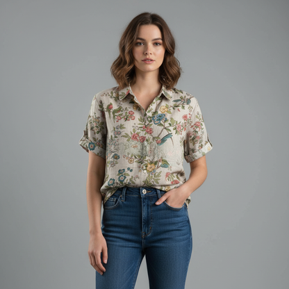 Camicetta Floreale Vintage | Blusa Donna Casual 100% Cotone